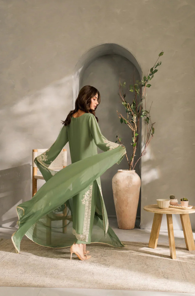 MIRANA - 3PC Unstitched Lawn Embroidered Shirt with Embroidered Crinkle Dupatta - ES 2185