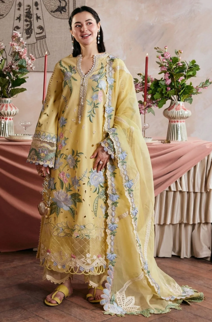 Maryam Hussain - 3PC Unstitched Lawn Embroidered Shirt with Cotton Net Embroidered Dupatta and Trouser- ES3001