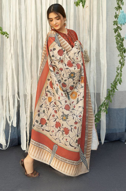 URGE - 3PC Lawn Embroidered Shirt with Printed Slub Net Dupatta and Embroidered Trousers - ES1075