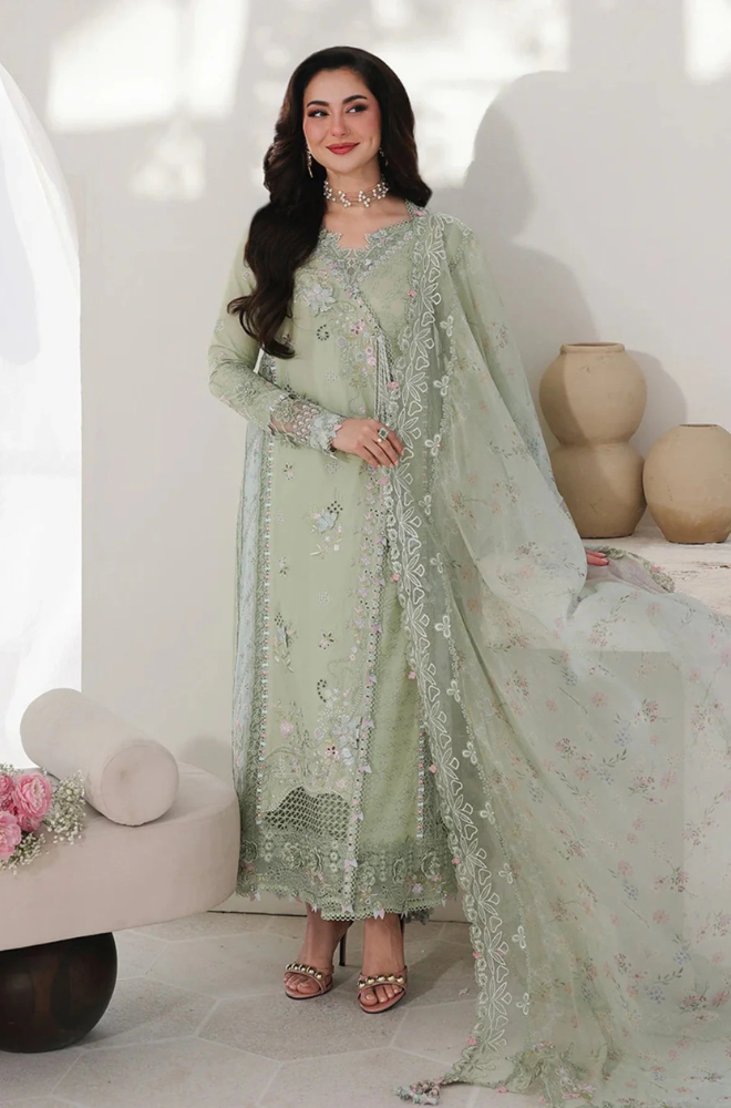 Qalamkar - 3PC Unstitched Lawn Embroidered Shirt with Embroidered Chiffon Dupatta and Trouser - ES 2219