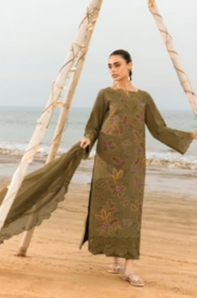 Rang Rasiya - 3PC Unstitched Lawn Embroidered Shirt with Printed Net Dupatta - ES 2163