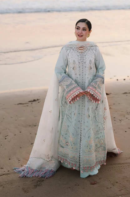 Qalamkar - 3PC Unstitched Lawn Embroidered Shirt with Embroidered Khaddi Net Dupatta and Trouser - ES 2302