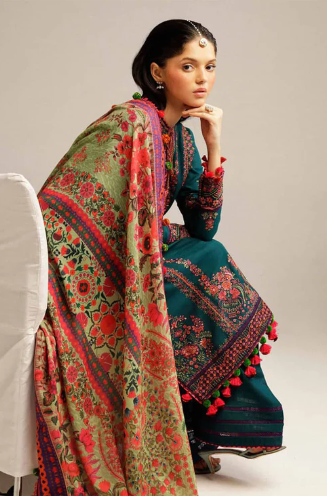 Embroidered Dhanak Unstitched 3PC Set - ES1757