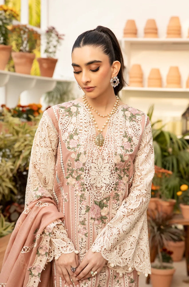 Elaf - 3PC Unstitched Dhanak Embroidered Shirt with Cotton Net Embroidered Shawl - ES 1807