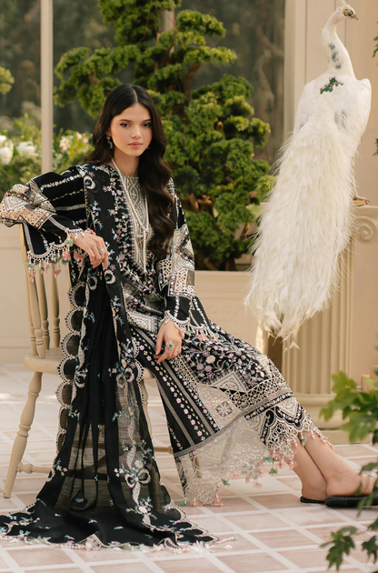 BIN ILYAS - 3PC Unstitched Lawn Embroidered Shirt with Embroidered Crinkle Dupatta - ES 2191