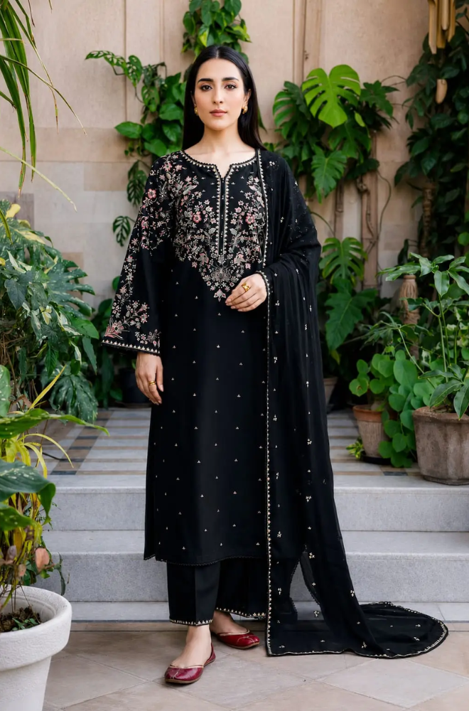 Batik- 3PC Unstitched Dhanak Embroidered Shirt with Dhanak Embroidered shawl and Trouser-8009