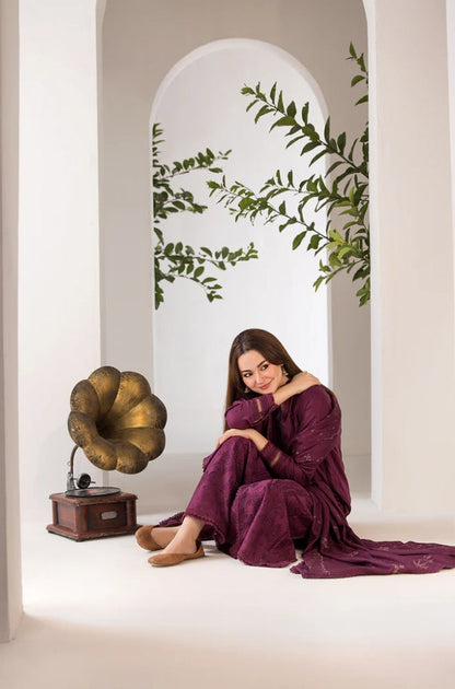 Sobia Nazir - 3PC Unstitched Dhanak Embroidered Shirt with Embroidered Dhanak Shawl - ES1229