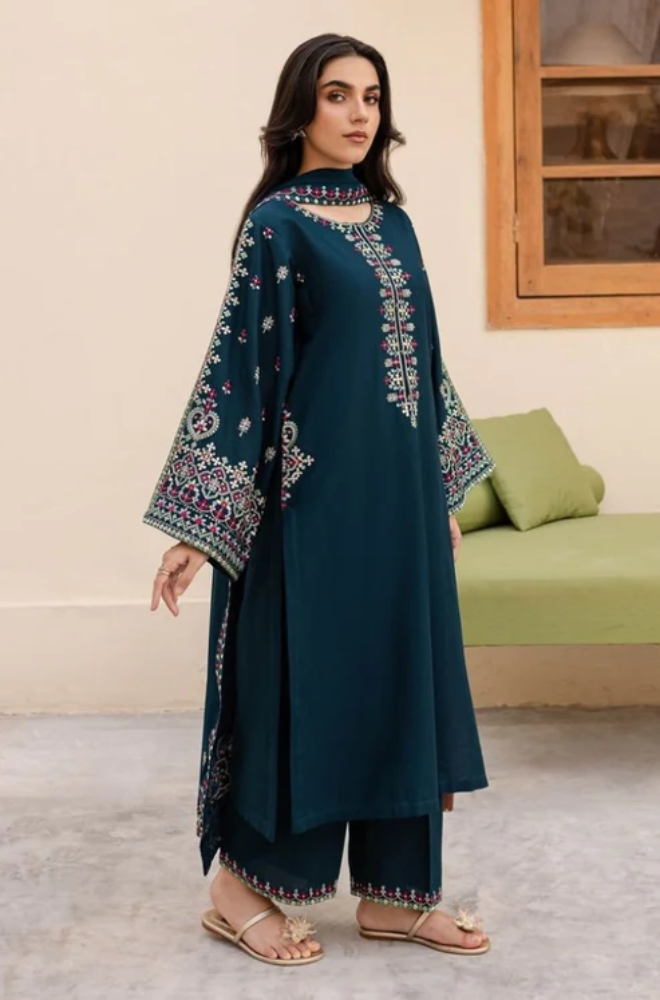Batik - 3PC Unstitched Dhanak Embroidered Shirt with Dhanak Embroidered Dupatta and Trousers ES-1227