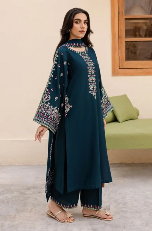 Batik - 3PC Unstitched Dhanak Embroidered Shirt with Dhanak Embroidered Dupatta and Trousers ES-1227