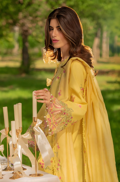 Rang Rasiya - 3PC Unstitched Lawn Embroidered Shirt with Cotton Net Dupatta and Trouser - ES 506