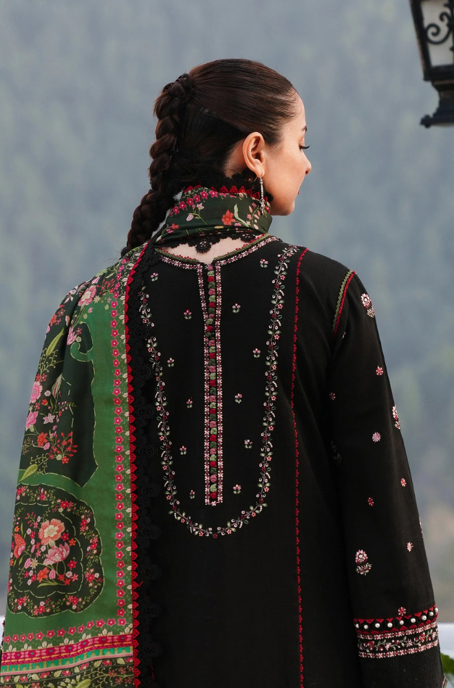 Hussain Rehar - 3PC Unstitched Dhanak Embroidered Shirt with Digital Printed shawl and Embroidered Trouser- ES 1710
