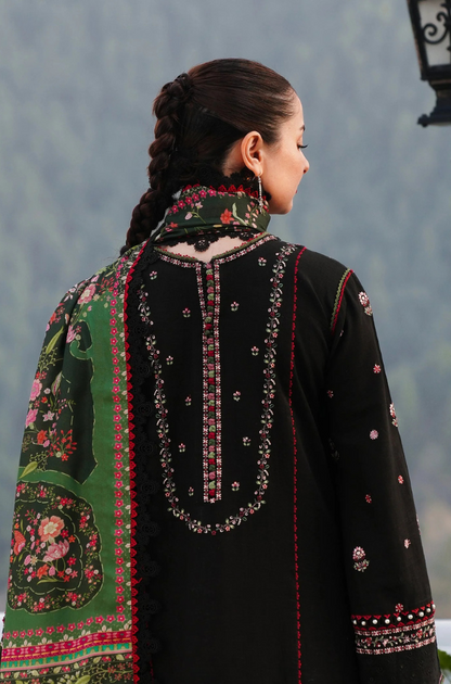 Hussain Rehar - 3PC Unstitched Dhanak Embroidered Shirt with Digital Printed shawl and Embroidered Trouser- ES 1710