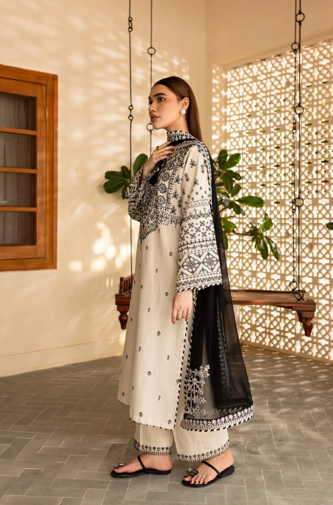 Batik - 3PC Unstitched Lawn Embroidered Shirt with Embroidered Crinkle Dupatta - ES 2243