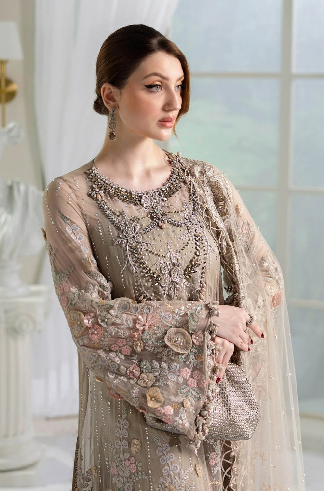 MARIA B - Fully Heavy Embroidered Spangle Work Front With Fancy Tusles Attach Chiffon Fully Spray Diamond Work Dupatta - ES 2027