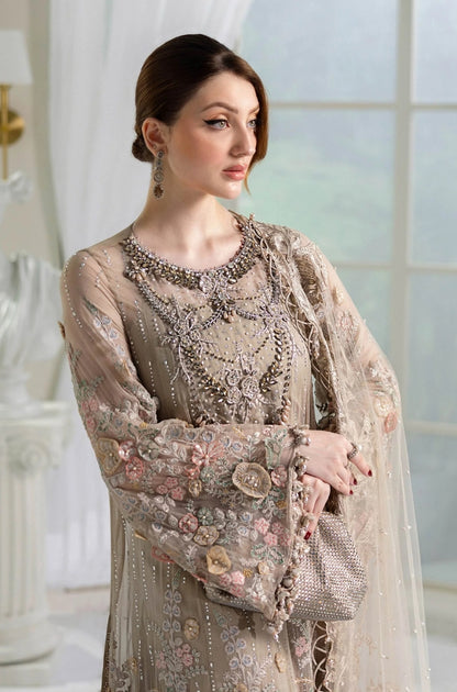 MARIA B - Fully Heavy Embroidered Spangle Work Front With Fancy Tusles Attach Chiffon Fully Spray Diamond Work Dupatta - ES 2027
