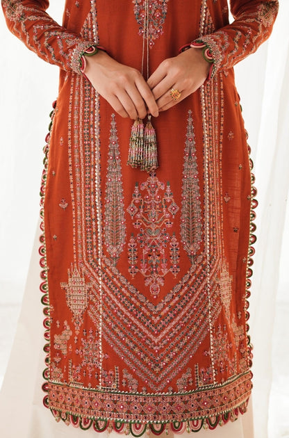 Hussain Rehar - 3PC Unstitched Dhanak Embroidered Shirt with Heavy Embroidered Shawl With 4 Side Embroidered Lace - ES 1799