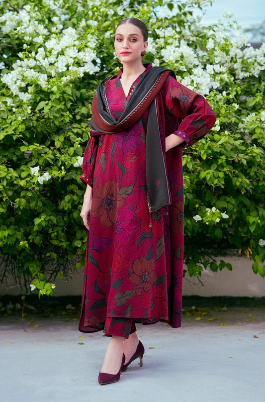 Baroque - 3PC Unstitched Printed Karandi Shirt with Printed Karandi Dupatta and Same Printed Trouser - ES1221