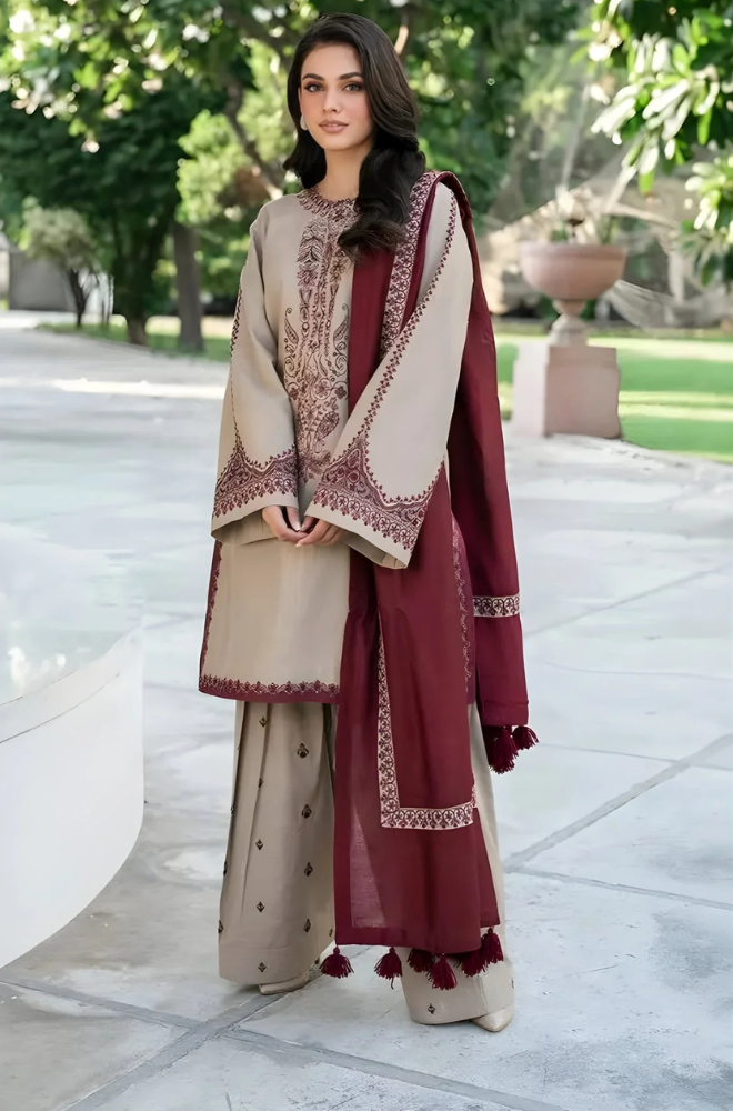 Baroque - 3PC Unstitched Lawn Embroidered Shirt with Embroidered Chiffon Dupatta - ES 1238
