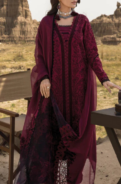 Rang Rasiya - 3PC Unstitched Lawn Embroidered Shirt with Embroidered Printed Chiffon Dupatta - ES 2186