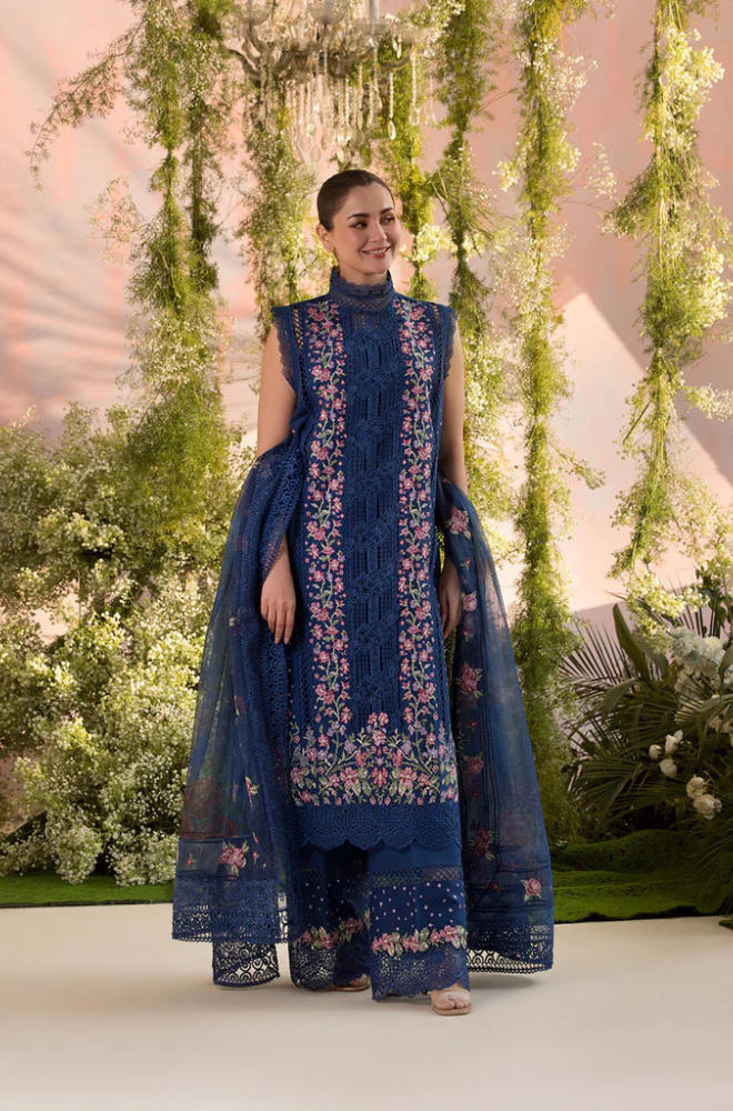 Sobia Nazir - 3PC Unstitch Lawn Embroidered Shirt with Embroidered Bamber Chiffon Dupatta - ES 2154