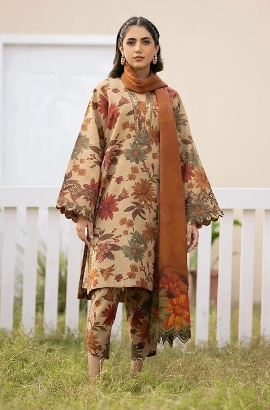 Baroque - 3PC Unstitched Digital Printed Karandi Shirt with Neck Patch and Digital Printed Karandi Dupatta with Trouser - ES1183