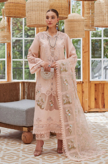 Crimson - 3PC Unstitched Lawn Embroidered Shirt with Printed Chiffon Embroidered Dupatta - ES 2166