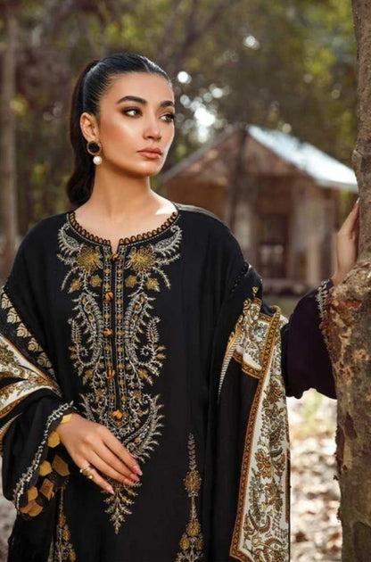 Maria B - 3PC Unstitched Dhanak Embroidered Shirt with Printed  Shawl and Trouser - ES1099