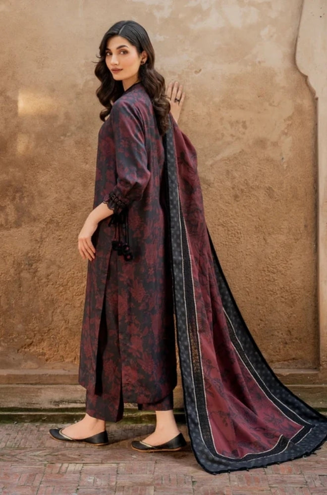 Baroque - 3PC Unstitched Printed Karandi Shirt with Printed Karandi Dupatta and Same Printed Trouser - ES1177