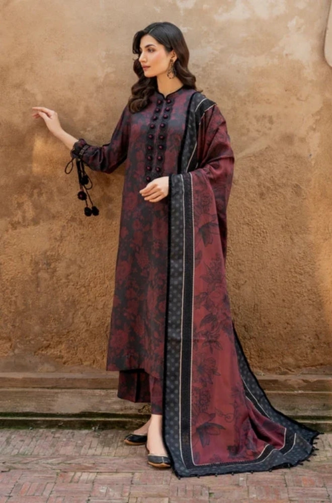 Baroque - 3PC Unstitched Printed Karandi Shirt with Printed Karandi Dupatta and Same Printed Trouser - ES1177