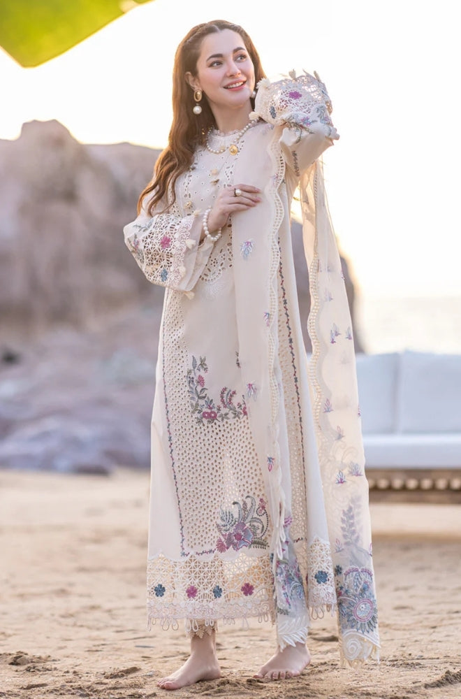 Qalamkaar - 3PC Unstitched Lawn Chicken Kari Embroidered Shirt with Embroidered Slub Net Dupatta - ES1094