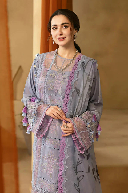 Saira Rizwan - 3PC Unstitched Lawn Embroidered Shirt with Embroidered Chiffon Dupatta - ES 2168