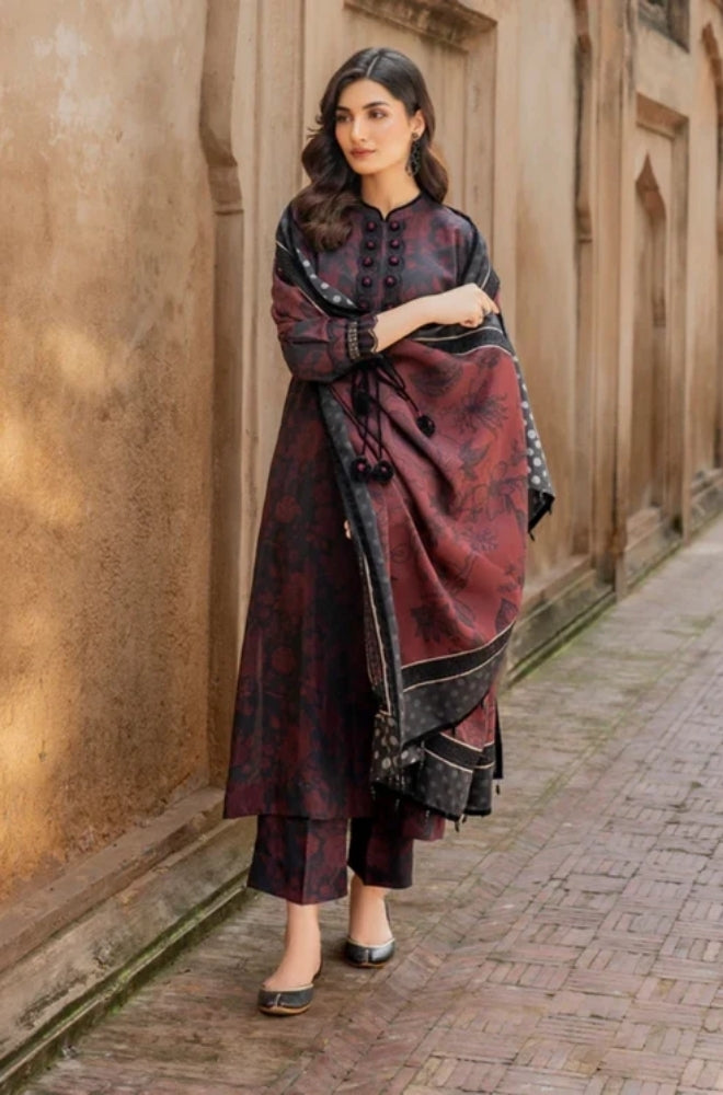 Baroque - 3PC Unstitched Printed Karandi Shirt with Printed Karandi Dupatta and Same Printed Trouser - ES1177