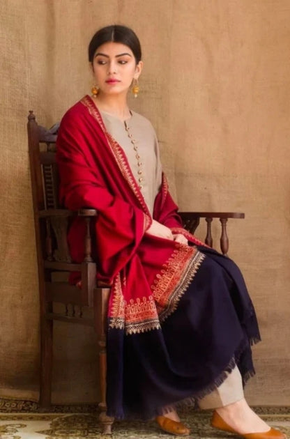 Zarpash - 3PC Unstitched Dhanak Neckline Embroidered Shirt with Printed  Shawl and Trouser - ES1005