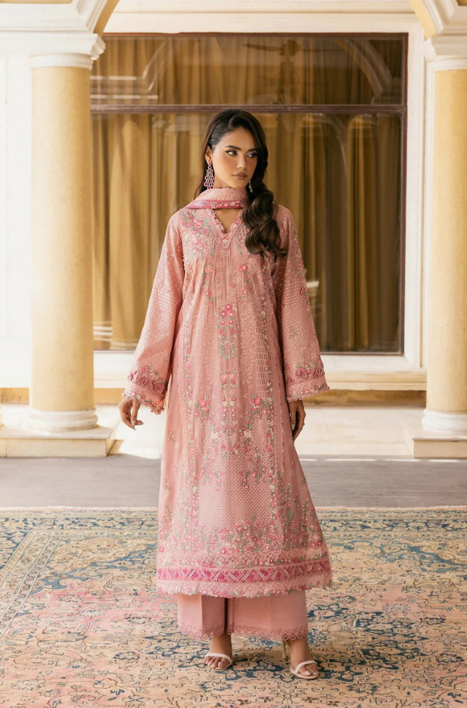 ELAF - 3PC Unstitched Lawn Embroidered Shirt with Embroidered Slub Net Dupatta - ES 2173