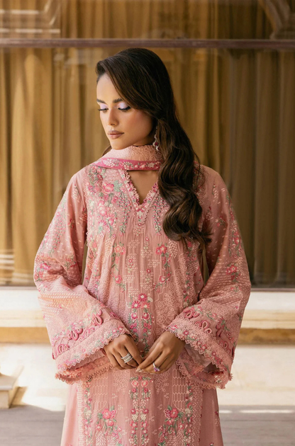 ELAF - 3PC Unstitched Lawn Embroidered Shirt with Embroidered Slub Net Dupatta - ES 2173