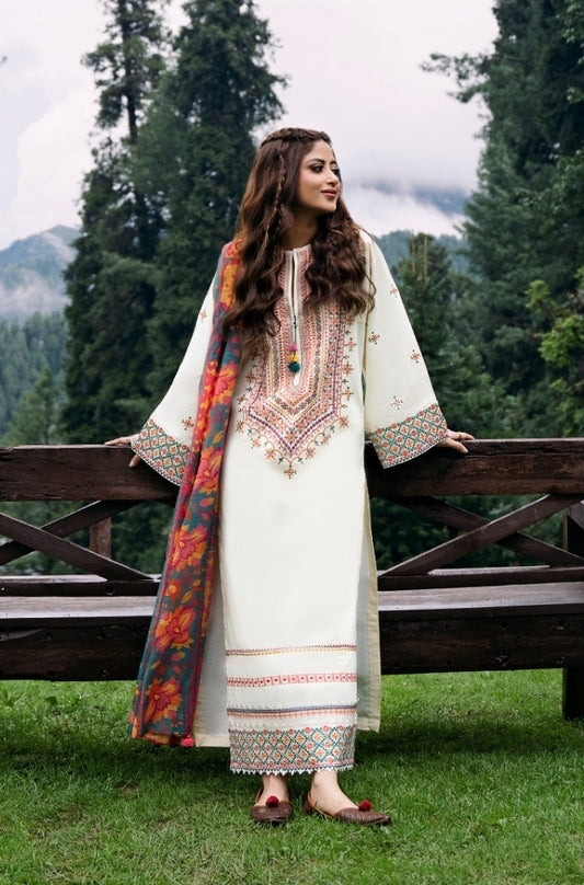 Sapphire - Lawn 3PC Unstitched Embroidered Shirt with Printed Cotton Net Dupatta - ES1242