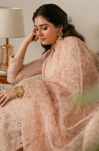 Cross Stitch - 3PC Unstitched Lawn Embroidered Shirt with Printed Cotton Net Dupatta - ES1141