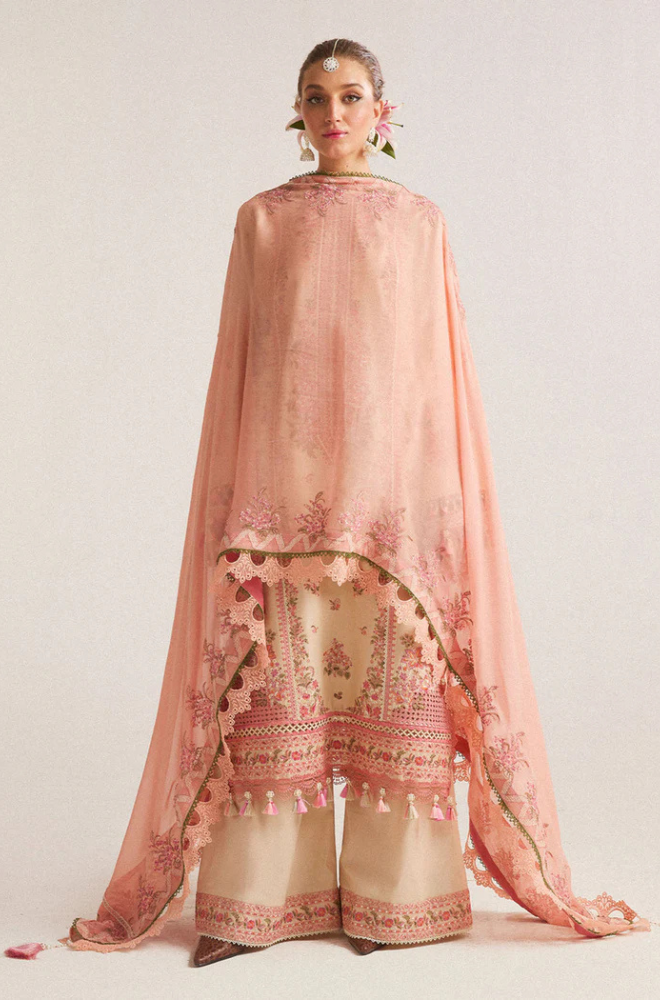 Hussain Rehar - 3PC Unstitched Dhanak Embroidered Shirt with Digital Printed shawl and Embroidered Trouser- ES 1709