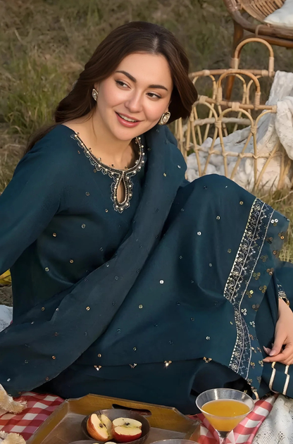 Allys - 3PC Unstitched Lawn Sequence Embroidered Shirt with Sequence Embroidered Chiffon Dupatta - ES 1320