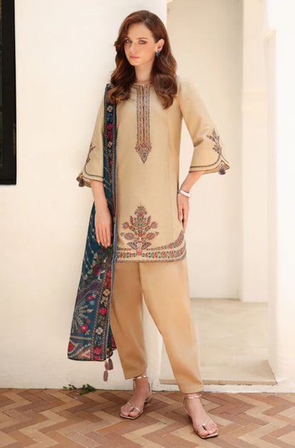 Jazmin - 3PC Unstitched Dhanak Embroidered Shirt with coterie Shawl  - ES 1806