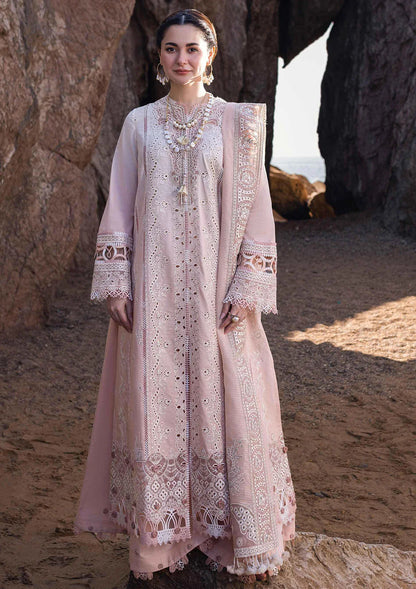 Qalamkaar - 3PC Unstitched Lawn Heavy Embroidered Shirt with Embroidered Khadi Net Dupatta - ES 1090