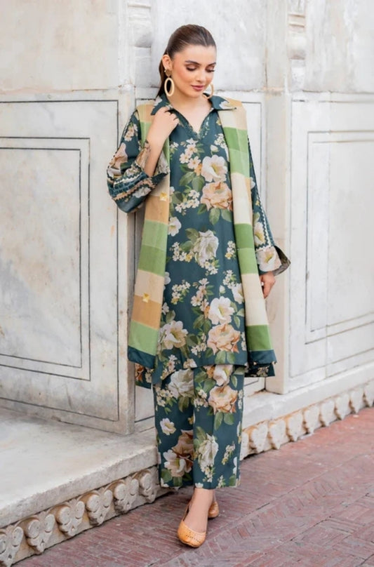 Baroque - 3PC Unstitched Printed Karandi Shirt with Printed Karandi Dupatta and Same Printed Trouser - ES1164
