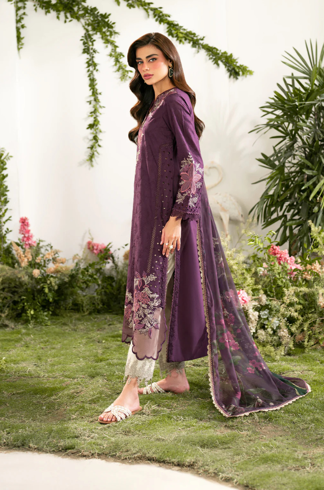 Iznik - 3PC Unstitched Lawn Embroidered Shirt with Printed Chiffon Dupatta - ES 2165