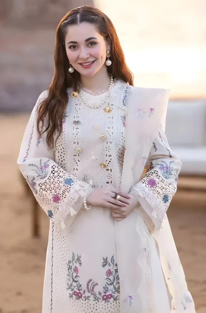 Qalamkaar - 3PC Unstitched Lawn Chicken Kari Embroidered Shirt with Embroidered Slub Net Dupatta - ES 1094