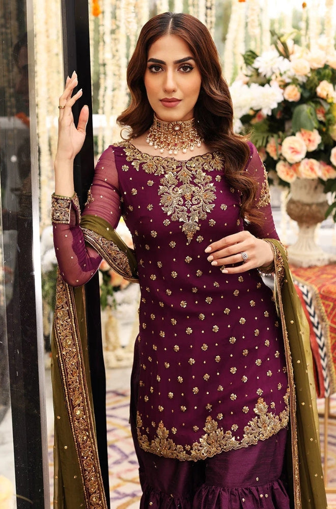 Aisha Imran - Neck Heavy Embroidered With Adda Front Full Embroidered Sequence With Full Embroidered With 2 Side Embroidered Border Dupatta - ES 2011