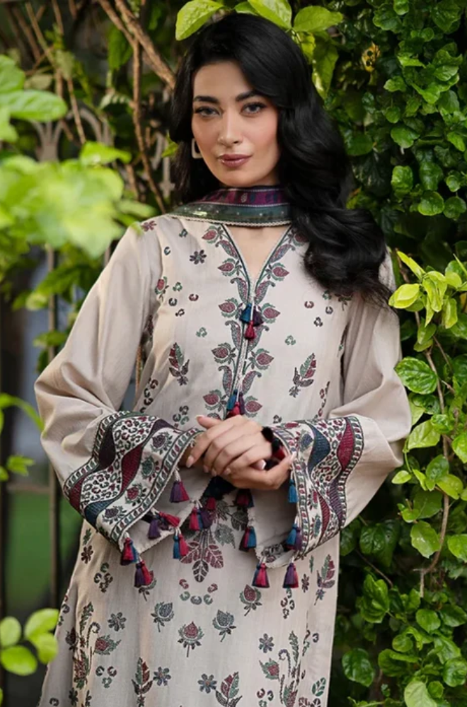 Embroidered Dhanak Unstitched 3PC Set - ES1759