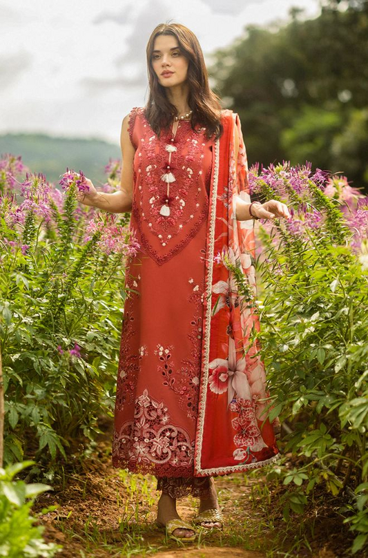 Mushq - 3PC Lawn Embroidered Shirt with Printed Silk Dupatta (Unstitched) - ES-1411