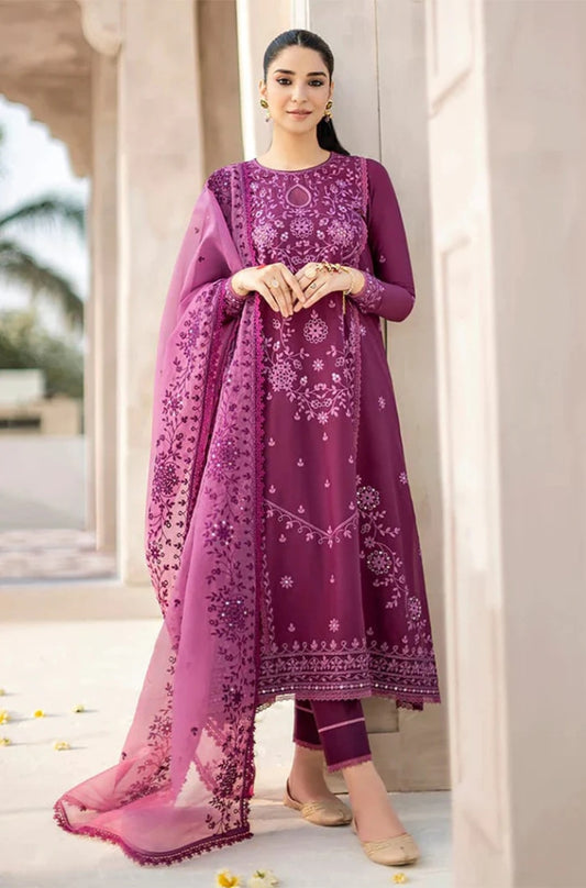 Cross Stitch - 3PC Unstitched Linen Embroidered Shirt with Organza Embroidered dupatta and Trouser - ES1224