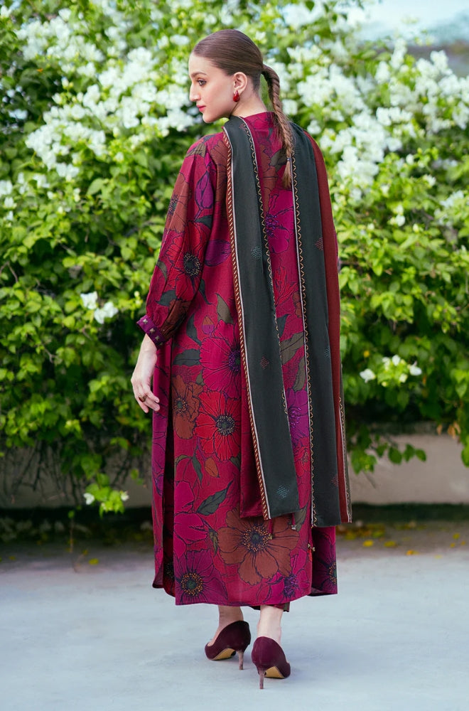 Baroque - 3PC Unstitched Printed Karandi Shirt with Printed Karandi Dupatta and Same Printed Trouser - ES1221