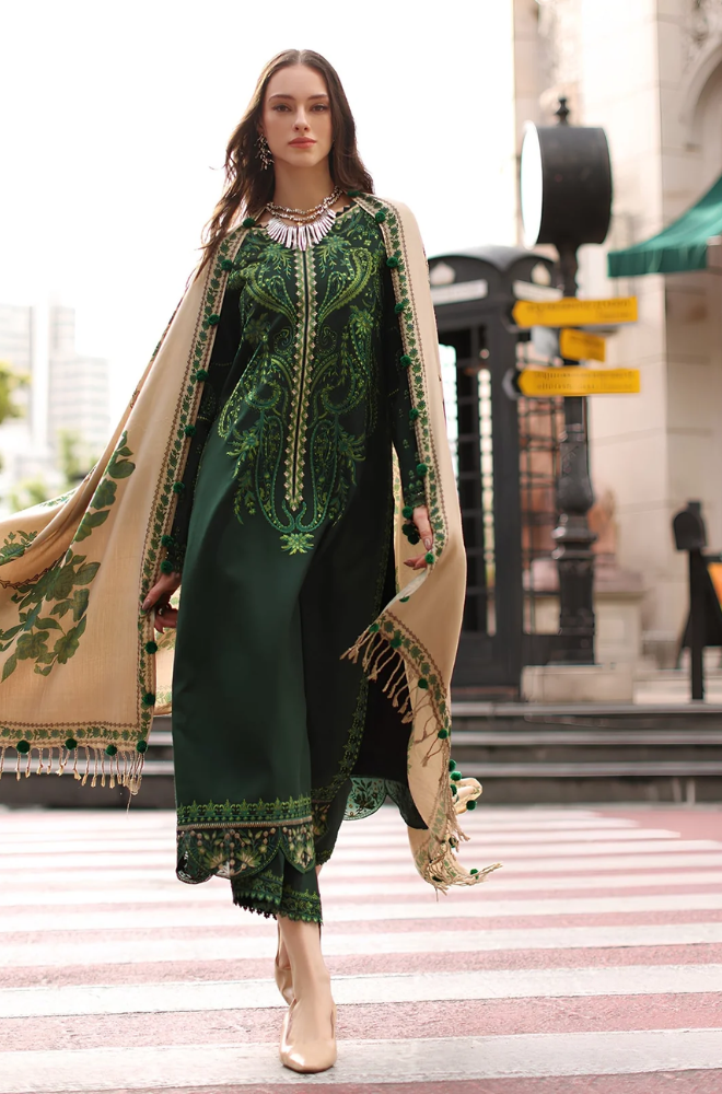 Charizma - 3PC Unstitched Dhanak Embroidered Shirt with Pashmina Printed Dupatta and Trouser -ES 8002